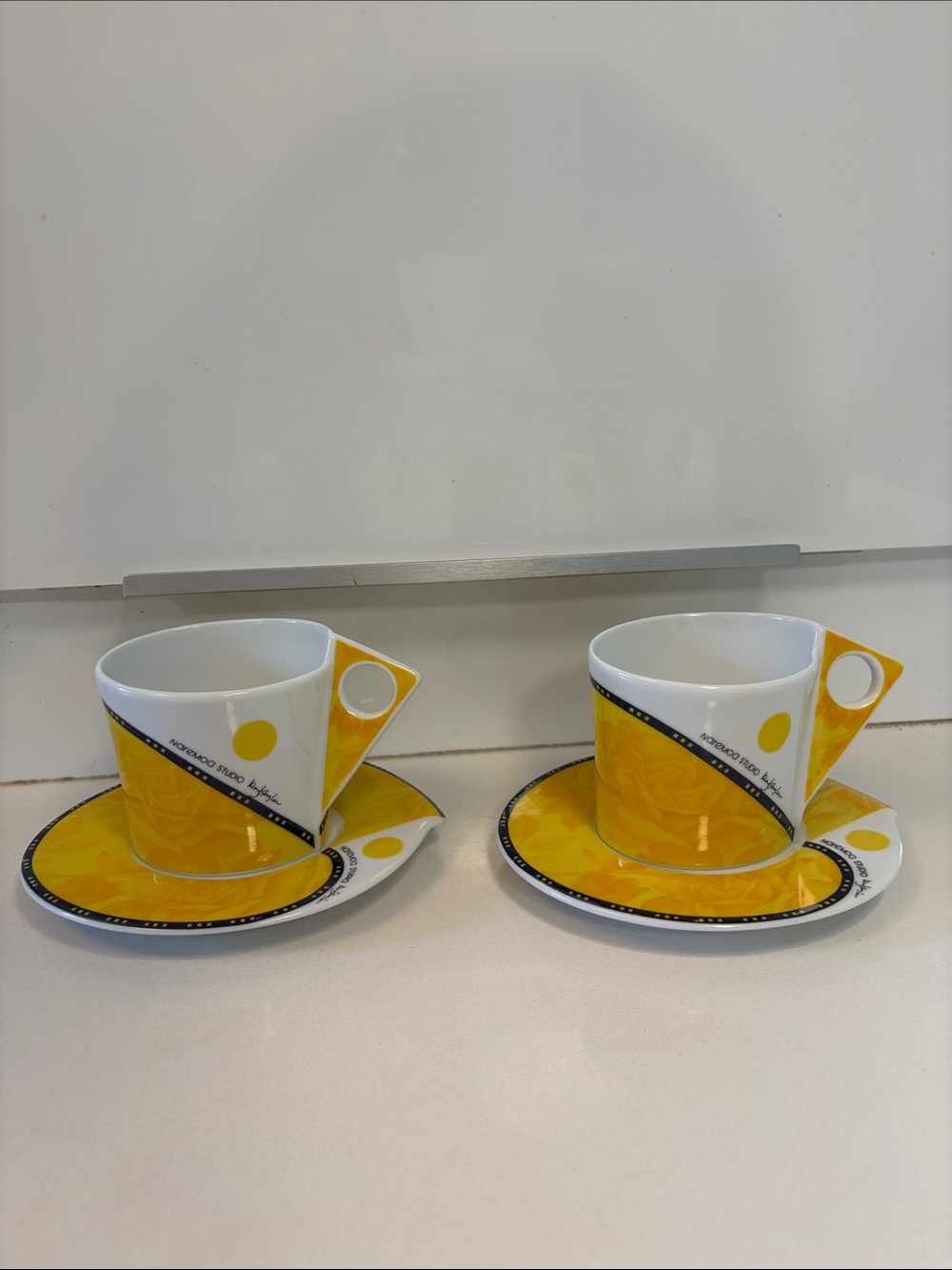 Set of 2 Naremoa Studio Doug Kang Art Deco Style Cup and Saucer